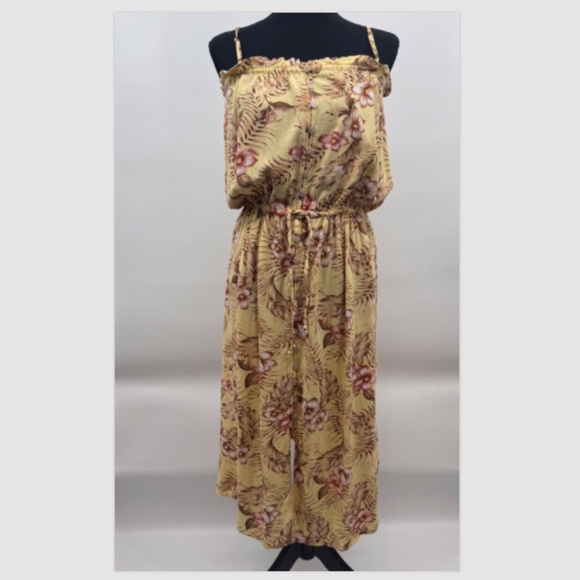 Ripcurl Dress Women Large Yellow Floral Spaghetti Straps Tropical 90s Cottage - Picture 1 of 10